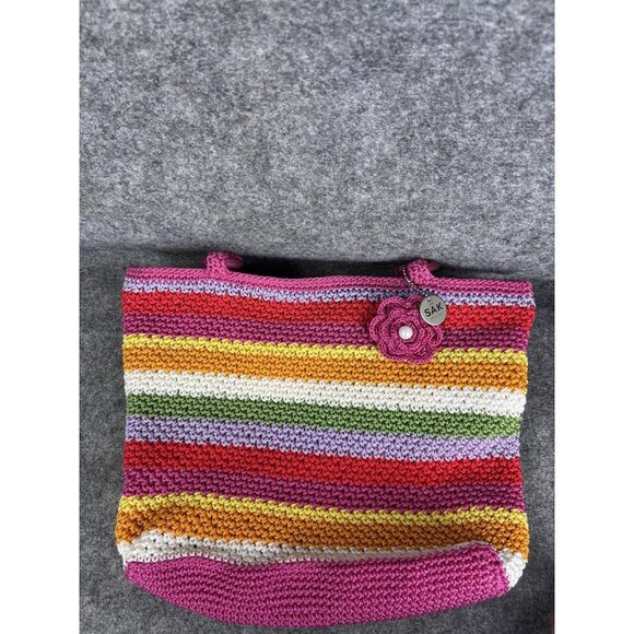 The Sak Shoulder Bag Womens Large Multicolor Striped Pink Cotton Crochet Purse - Picture 1 of 7